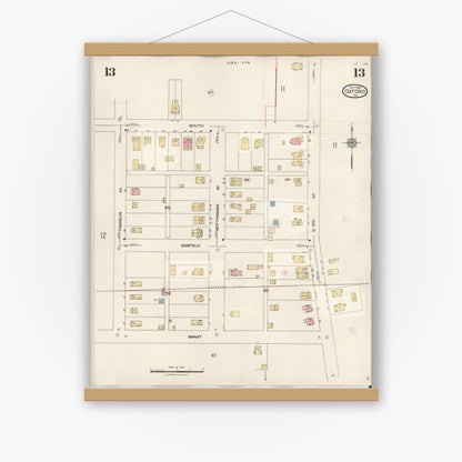 Old map wall art mockup — magnetic wood frame on white wall — Sanborn Fire Insurance Map from Oxford, Chester County, Pennsylvania (1940), Sheet #0013