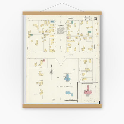 Old map wall art mockup — magnetic wood frame on white wall — Sanborn Fire Insurance Map from Mount Vernon, Knox County, Ohio (1907), Sheet #0021