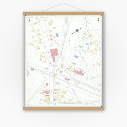 Old map wall art mockup — magnetic wood frame on white wall — Sanborn Fire Insurance Map from Grafton, Lorain County, Ohio (1946), Sheet #0002