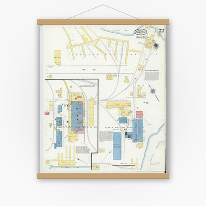 Old map wall art mockup — magnetic wood frame on white wall — Sanborn Fire Insurance Map from Hancock, Houghton County, Michigan (1917), Sheet #0022
