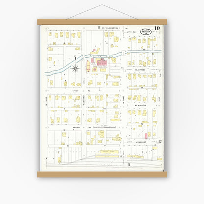 Old map wall art mockup — magnetic wood frame on white wall — Sanborn Fire Insurance Map from Red Oak, Montgomery County, Iowa (1908), Sheet #0010