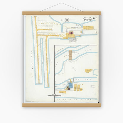 Old map wall art mockup — magnetic wood frame on white wall — Sanborn Fire Insurance Map from Sault Sainte Marie, Chippewa County, Michigan (1906), Sheet #0029