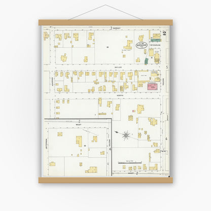 Old map wall art mockup — magnetic wood frame on white wall — Sanborn Fire Insurance Map from Brenham, Washington County, Texas (1906), Sheet #0002