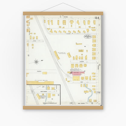 Old map wall art mockup — magnetic wood frame on white wall — Sanborn Fire Insurance Map from Pittsfield, Berkshire County, Massachusetts (1900), Sheet #0024
