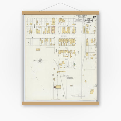 Old map wall art mockup — magnetic wood frame on white wall — Sanborn Fire Insurance Map from Iron Mountain, Dickinson County, Michigan (1897), Sheet #0012