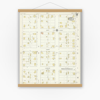 Old map wall art mockup — magnetic wood frame on white wall — Sanborn Fire Insurance Map from Merrill, Lincoln County, Wisconsin (1913), Sheet #0011