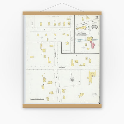 Old map wall art mockup — magnetic wood frame on white wall — Sanborn Fire Insurance Map from Oneida, Madison County, New York (1899), Sheet #0013