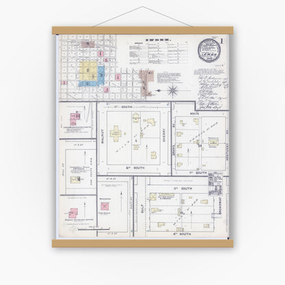 Old map wall art mockup — magnetic wood frame on white wall — Sanborn Fire Insurance Map from Lamar, Barton County, Missouri (1891), Sheet #0001