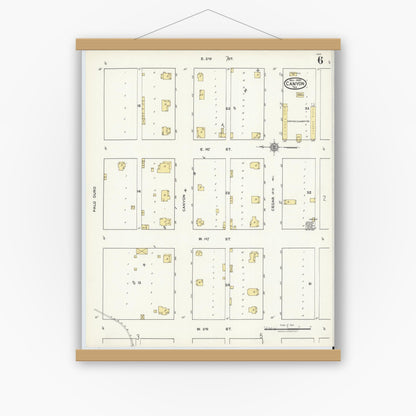 Old map wall art mockup — magnetic wood frame on white wall — Sanborn Fire Insurance Map from Canyon, Randall County, Texas (1920), Sheet #0006