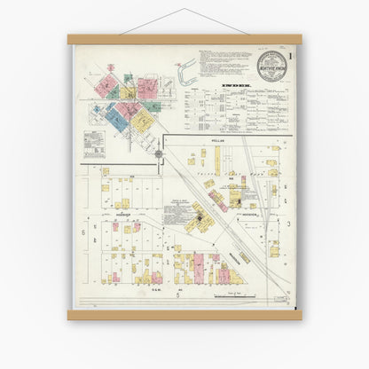 Old map wall art mockup — magnetic wood frame on white wall — Sanborn Fire Insurance Map from North Vernon, Jennings County, Indiana (1911) - Complete Map Set