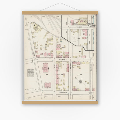 Old map wall art mockup — magnetic wood frame on white wall — Sanborn Fire Insurance Map from Holyoke, Hampden County, Massachusetts (1884), Sheet #0016