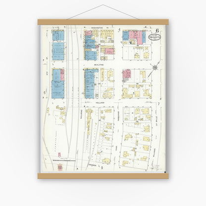 Old map wall art mockup — magnetic wood frame on white wall — Sanborn Fire Insurance Map from Navasota, Grimes County, Texas (1912), Sheet #0006