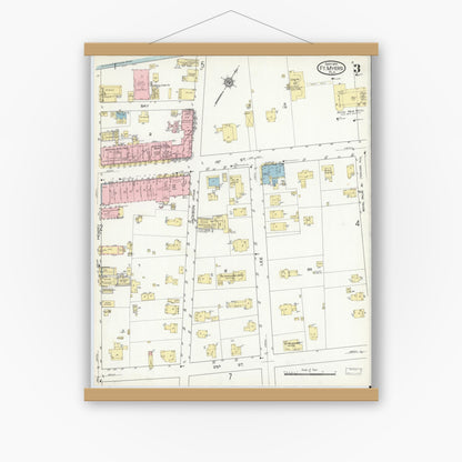 Old map wall art mockup — magnetic wood frame on white wall — Sanborn Fire Insurance Map from Fort Myers, Lee County, Florida (1914), Sheet #0003