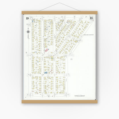 Old map wall art mockup — magnetic wood frame on white wall — Sanborn Fire Insurance Map from Beloit, Rock County, Wisconsin (1939), Sheet #0019