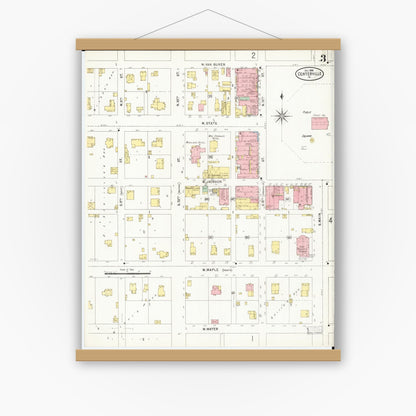 Old map wall art mockup — magnetic wood frame on white wall — Sanborn Fire Insurance Map from Centerville, Appanoose County, Iowa (1898), Sheet #0003