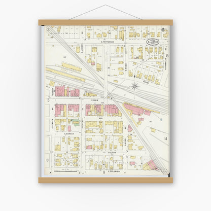 Old map wall art mockup — magnetic wood frame on white wall — Sanborn Fire Insurance Map from Alliance, Stark County, Ohio (1898), Sheet #0006