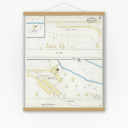 Old map wall art mockup — magnetic wood frame on white wall — Sanborn Fire Insurance Map from Eagle River, Vilas County, Wisconsin (1894), Sheet #0004