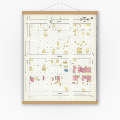 Old map wall art mockup — magnetic wood frame on white wall — Sanborn Fire Insurance Map from Green Cove Springs, Clay County, Florida (1917), Sheet #0002