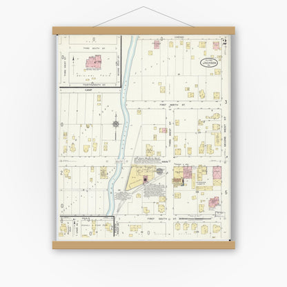 Old map wall art mockup — magnetic wood frame on white wall — Sanborn Fire Insurance Map from Jackson, Cape Girardeau County, Missouri (1921), Sheet #0002