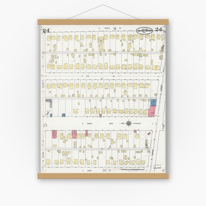 Old map wall art mockup — magnetic wood frame on white wall — Sanborn Fire Insurance Map from Huntington Park, Los Angeles County, California (1924), Sheet #0024