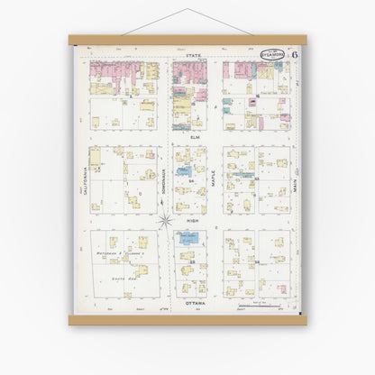 Old map wall art mockup — magnetic wood frame on white wall — Sanborn Fire Insurance Map from Sycamore, De Kalb County, Illinois (1891), Sheet #0006