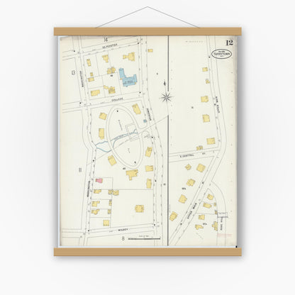 Old map wall art mockup — magnetic wood frame on white wall — Sanborn Fire Insurance Map from Tarrytown, Westchester County, New York (1898), Sheet #0012