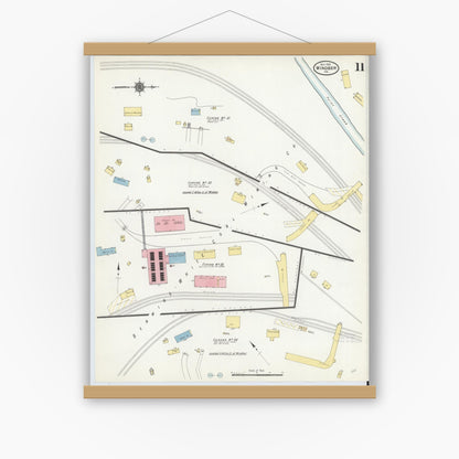 Old map wall art mockup — magnetic wood frame on white wall — Sanborn Fire Insurance Map from Windber, Somerset County, Pennsylvania (1910), Sheet #0011