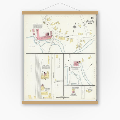 Old map wall art mockup — magnetic wood frame on white wall — Sanborn Fire Insurance Map from Middleboro, Plymouth County, Massachusetts (1912), Sheet #0018