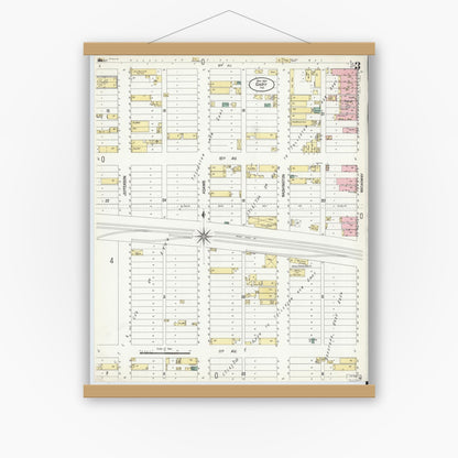Old map wall art mockup — magnetic wood frame on white wall — Sanborn Fire Insurance Map from Gary, Lake County, Indiana (1907), Sheet #0003