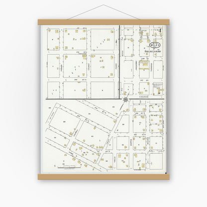 Old map wall art mockup — magnetic wood frame on white wall — Sanborn Fire Insurance Map from Miles, Runnels County, Texas (1921), Sheet #0004