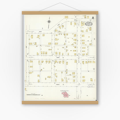 Old map wall art mockup — magnetic wood frame on white wall — Sanborn Fire Insurance Map from Sharpsville, Mercer County, Pennsylvania (1912), Sheet #0008