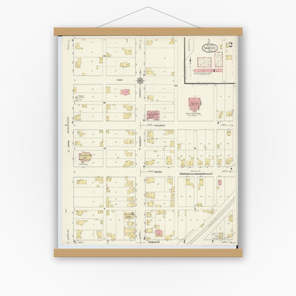 Old map wall art mockup — magnetic wood frame on white wall — Sanborn Fire Insurance Map from Shreve, Wayne County, Ohio (1913), Sheet #0002