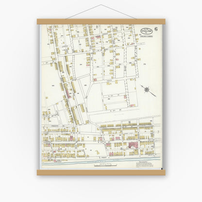 Old map wall art mockup — magnetic wood frame on white wall — Sanborn Fire Insurance Map from Steelton, Dauphin County, Pennsylvania (1915), Sheet #0006