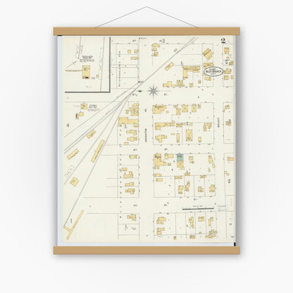 Old map wall art mockup — magnetic wood frame on white wall — Sanborn Fire Insurance Map from West Branch, Ogemaw County, Michigan (1898), Sheet #0002