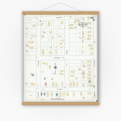 Old map wall art mockup — magnetic wood frame on white wall — Sanborn Fire Insurance Map from Traverse City, Grand Traverse County, Michigan (1910), Sheet #0006