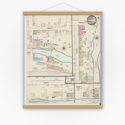 Old map wall art mockup — magnetic wood frame on white wall — Sanborn Fire Insurance Map from Cuyahoga Falls, Summit County, Ohio (1884) - Complete Map Set