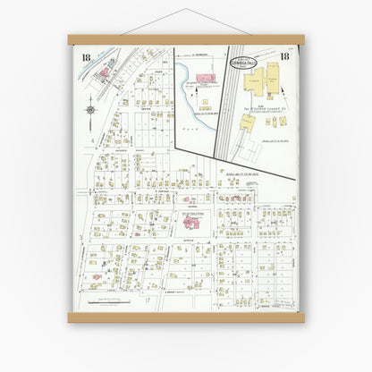 Old map wall art mockup — magnetic wood frame on white wall — Sanborn Fire Insurance Map from Cuyahoga Falls, Summit County, Ohio (1927), Sheet #0018