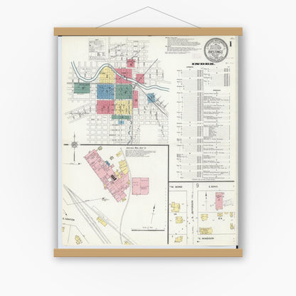 Old map wall art mockup — magnetic wood frame on white wall — Sanborn Fire Insurance Map from Hastings, Barry County, Michigan (1909), Sheet #0001
