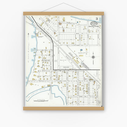 Old map wall art mockup — magnetic wood frame on white wall — Sanborn Fire Insurance Map from Stuart, Martin County, Florida (1920), Sheet #0003
