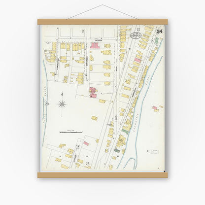 Old map wall art mockup — magnetic wood frame on white wall — Sanborn Fire Insurance Map from Cohoes, Albany County, New York (1902), Sheet #0024