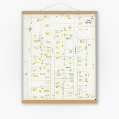 Old map wall art mockup — magnetic wood frame on white wall — Sanborn Fire Insurance Map from Sherman, Grayson County, Texas (1902), Sheet #0019