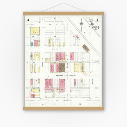 Old map wall art mockup — magnetic wood frame on white wall — Sanborn Fire Insurance Map from Lubbock, Lubbock County, Texas (1926), Sheet #0004