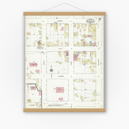 Old map wall art mockup — magnetic wood frame on white wall — Sanborn Fire Insurance Map from Kewaunee, Kewaunee County, Wisconsin (1911), Sheet #0003