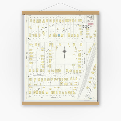 Old map wall art mockup — magnetic wood frame on white wall — Sanborn Fire Insurance Map from Flint, Genesee County, Michigan (1909), Sheet #0033