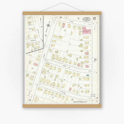 Old map wall art mockup — magnetic wood frame on white wall — Sanborn Fire Insurance Map from Oneida, Madison County, New York (1914), Sheet #0017