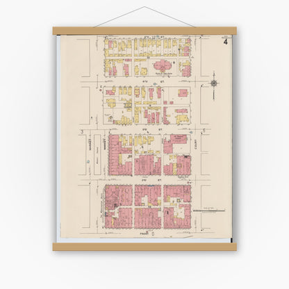 Old map wall art mockup — magnetic wood frame on white wall — Sanborn Fire Insurance Map from Portsmouth, Scioto County, Ohio (1921), Sheet #0004