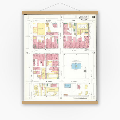Old map wall art mockup — magnetic wood frame on white wall — Sanborn Fire Insurance Map from Marshalltown, Marshall County, Iowa (1910), Sheet #0013