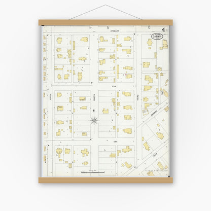 Old map wall art mockup — magnetic wood frame on white wall — Sanborn Fire Insurance Map from Carmi, White County, Illinois (1899), Sheet #0004