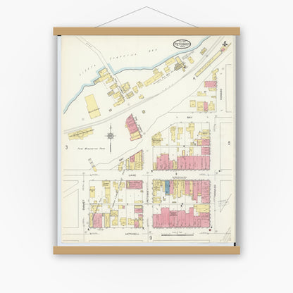 Old map wall art mockup — magnetic wood frame on white wall — Sanborn Fire Insurance Map from Petoskey, Emmet County, Michigan (1913), Sheet #0004