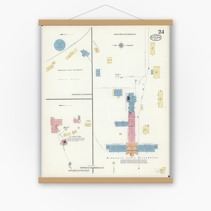 Old map wall art mockup — magnetic wood frame on white wall — Sanborn Fire Insurance Map from Saint Cloud, Stearns, Benton, and Sherburne Counties, Minnesota (1913), Sheet #0024